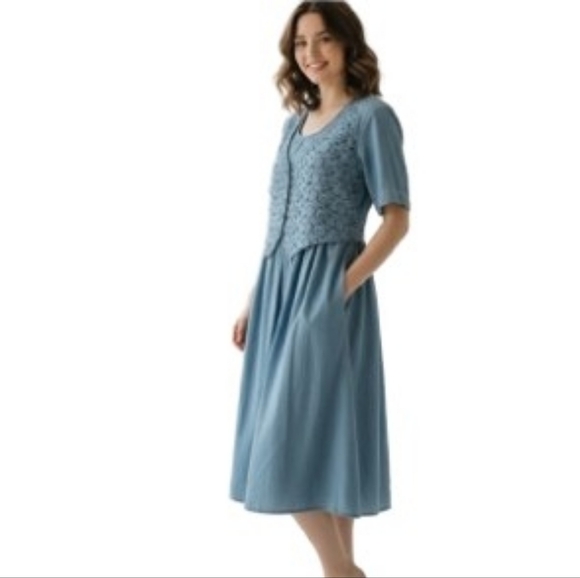 Carol Anderson II Dresses & Skirts - Vintage Carol Anderson II Denim Dress Women’s 20 Blue Midi‎ Shoulder Pads...